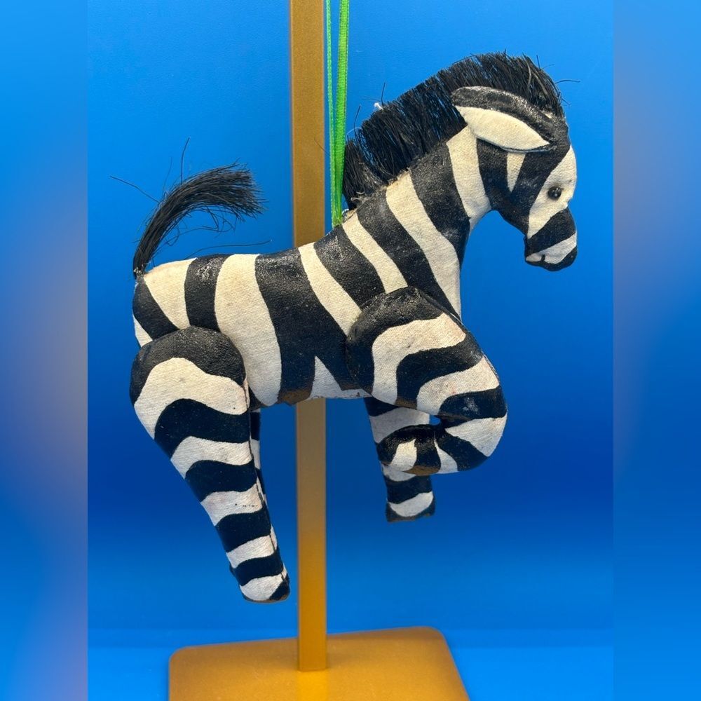 Charlene Smith Zebra 7” Christmas Ornament Figurine Stiffened Fabric Signed ‘92